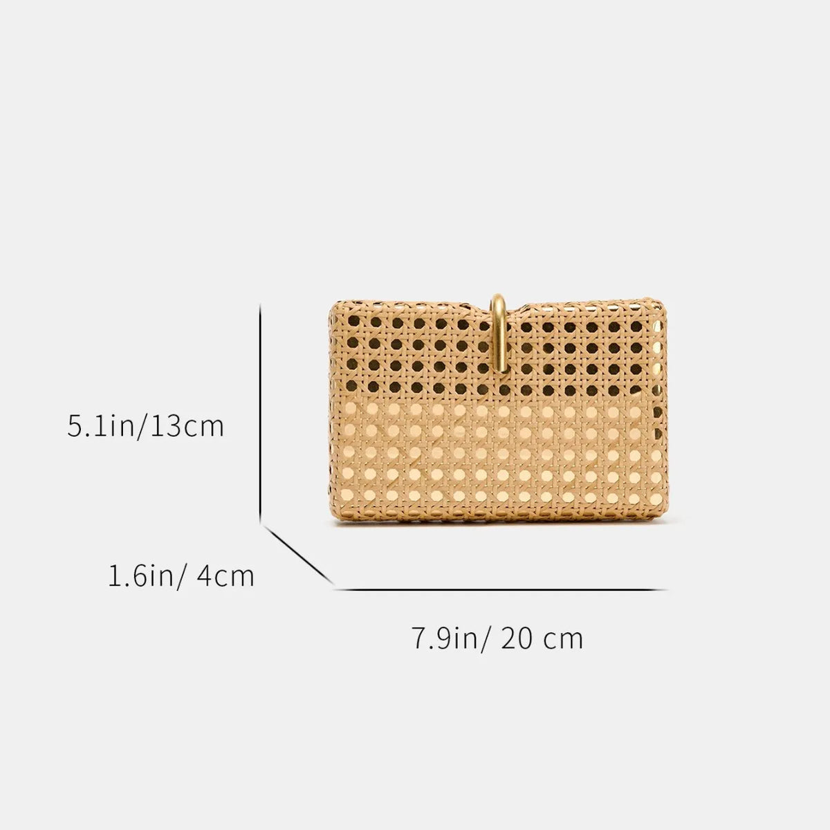 Square Woven Rattan Clutch Bag With Gold Chain Strap