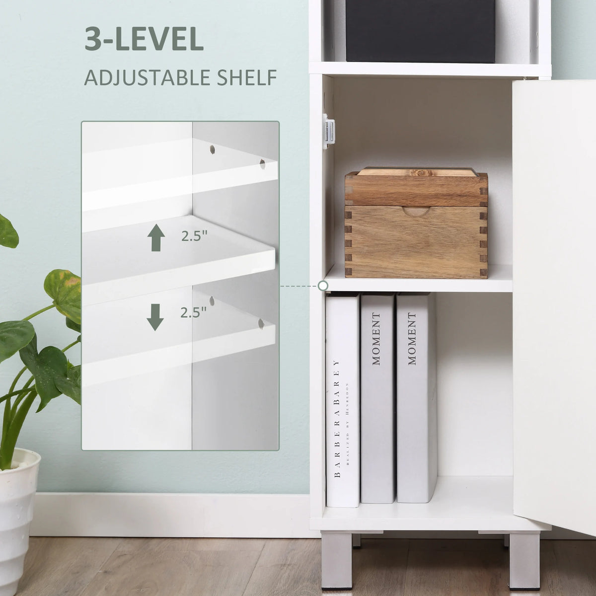 Kleankin Tall Bathroom Storage Cabinet with Mirror, Wooden Freestanding Tower Cabinet with Adjustable Shelves for Bathroom