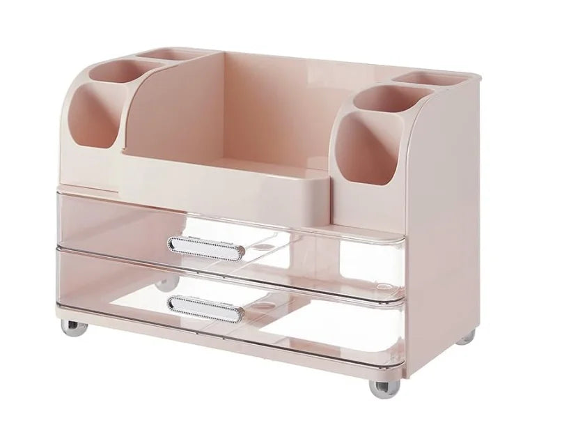Makeup Organizer with Drawers for Vanity,Bathroom Countertop Organizer with Brushes Holder,Skincare Storage Organizer for Lipsticks,Nail Polishes, Perfumes,Eyeshadow Palettes (Green)