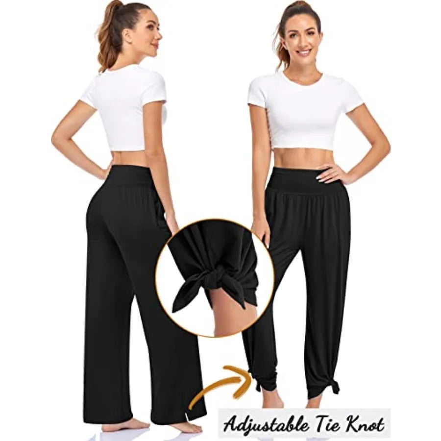 UEU Womens Wide Leg Yoga Pants High Waisted Adjustable Tie Knot Joggers Casual Loose Plus Size Lounge Sweatpants with Pockets