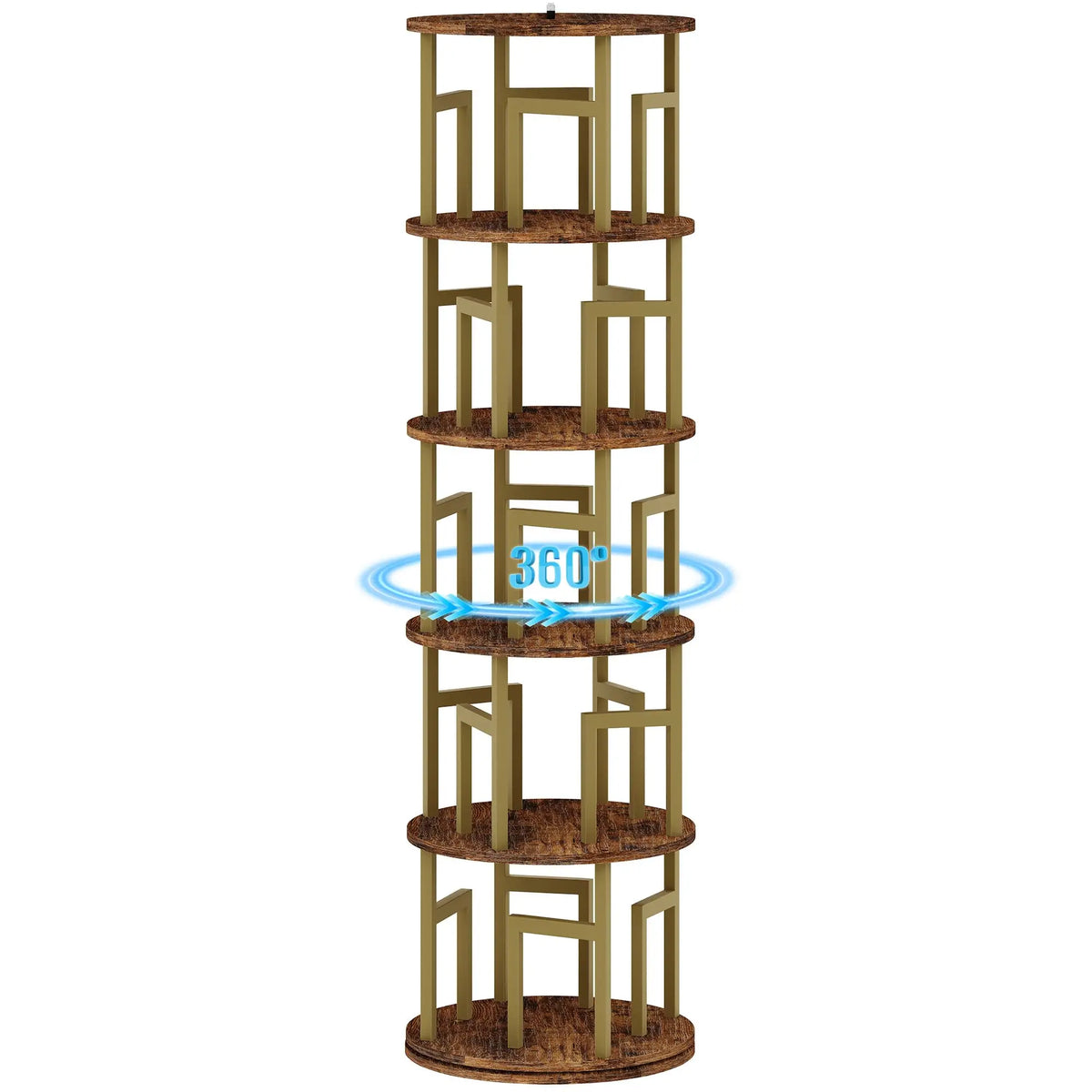 5-Tier Rotating Bookshelf Tower, 360° Spinning Corner Bookcase Holds 100+ Books, 63in Narrow Floor Storage Shelf For Home Office