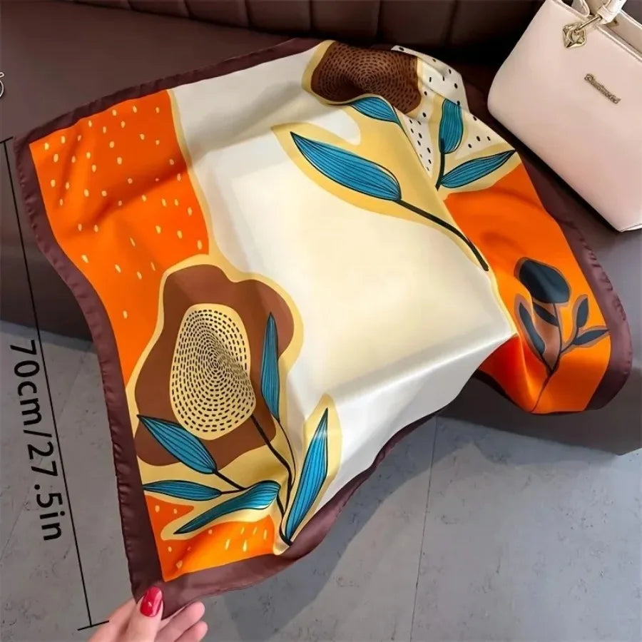 Polka Dot Printed Silk Scarf Women Elegant Versatile Headwear Bag Accessories Square