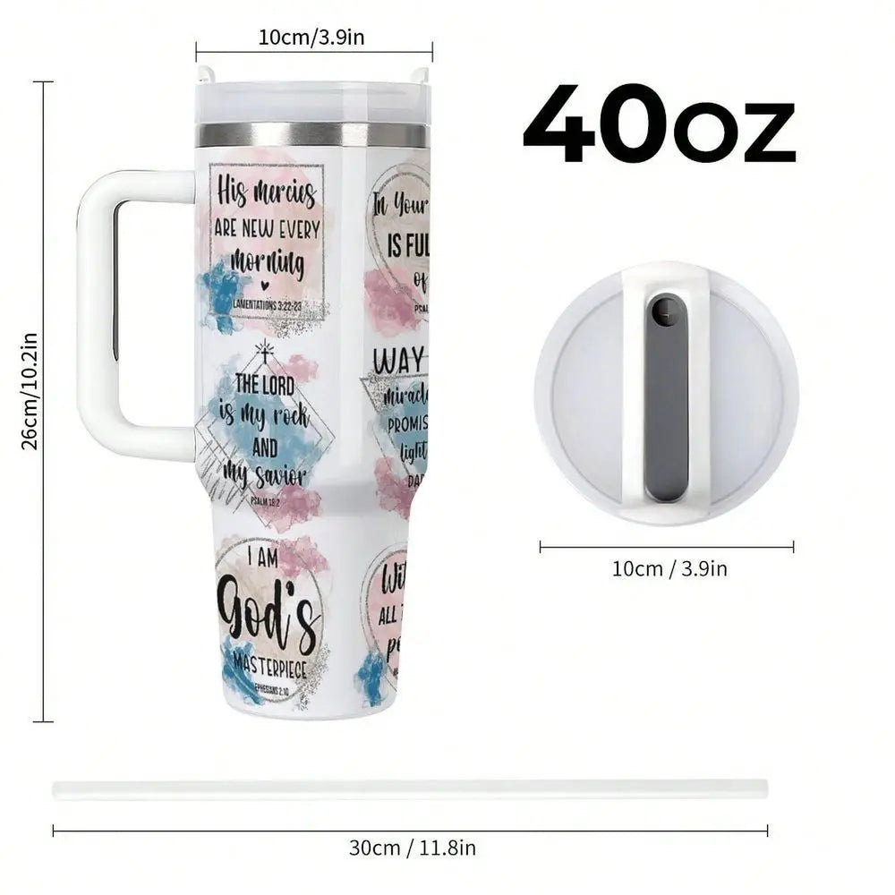 Bible Verse - 40oz Large Capacity Car Water Bottles With Lid And Handle, 304 Stainless Steel Insulated Tumbler, Suitable For Ca