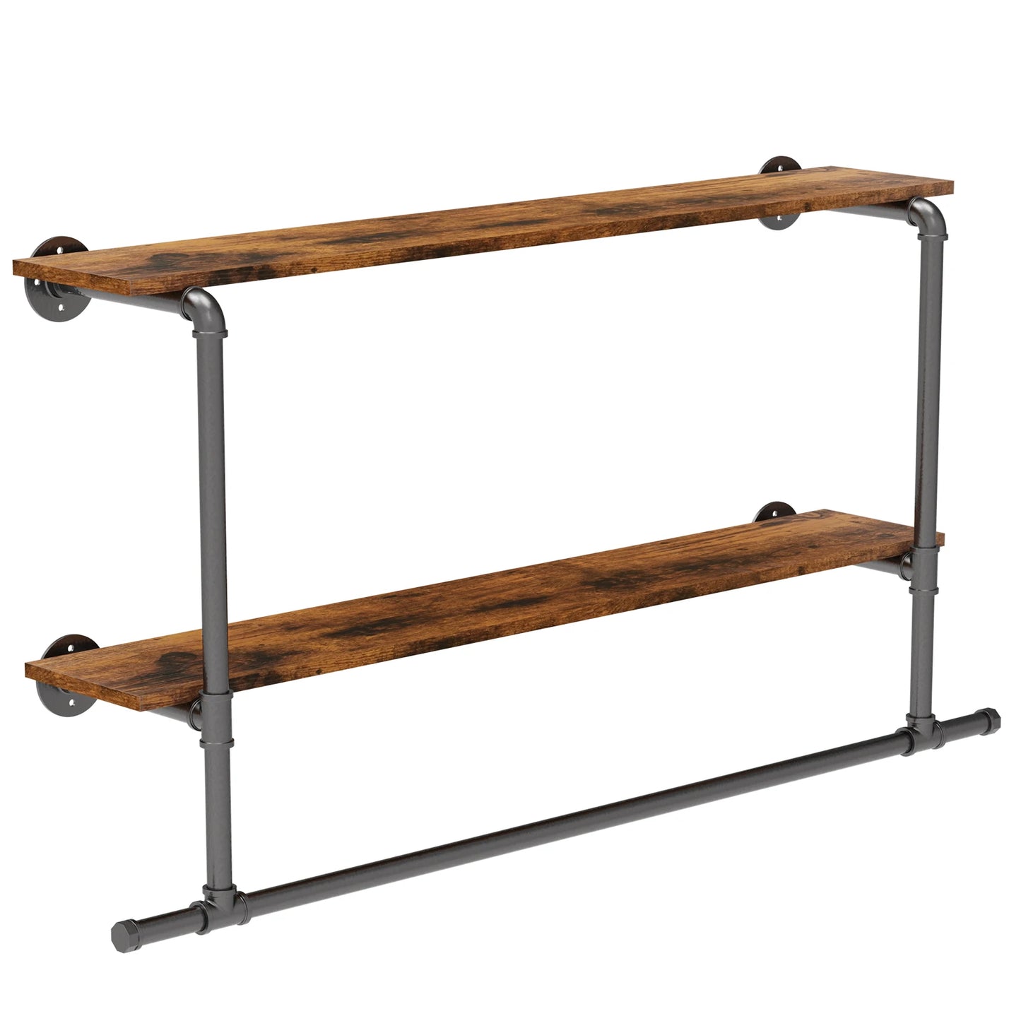 Heavy Duty Pipe Clothing Rack, Wall Mounted Garment Display Rack, 2Tiers Open Shelves, Large Closet
