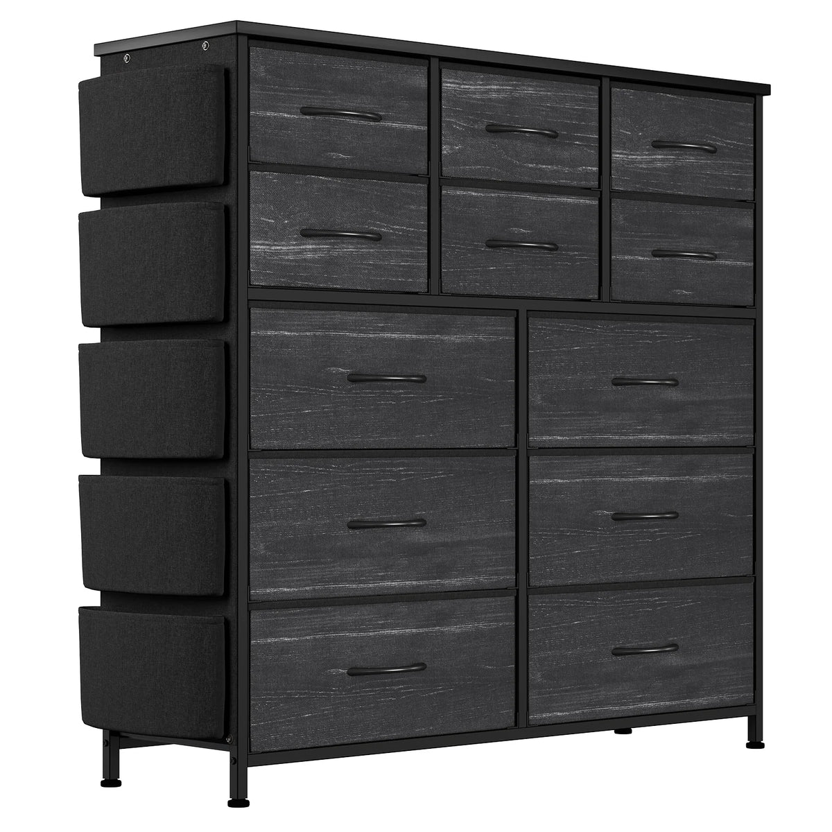 12-Drawer Dresser for Bedroom,Cloth Storage Tower,Fabric Storage Cabinet,Chest of Drawer with Side Pockets,Metal Frame,Wood Top
