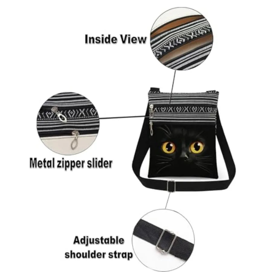 Cat Print Messenger Bag With Adjustable Strap For Travel