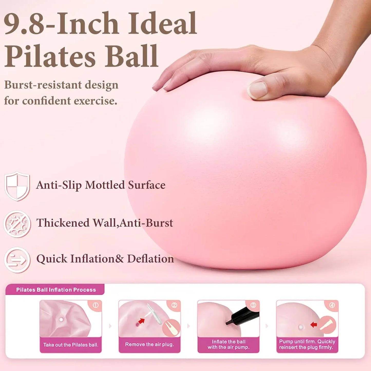 Pink Pilates Ring Kit with 14.5 inch Magic Circle & Foam Roller, Ergonomic Home Workout Equipment Set