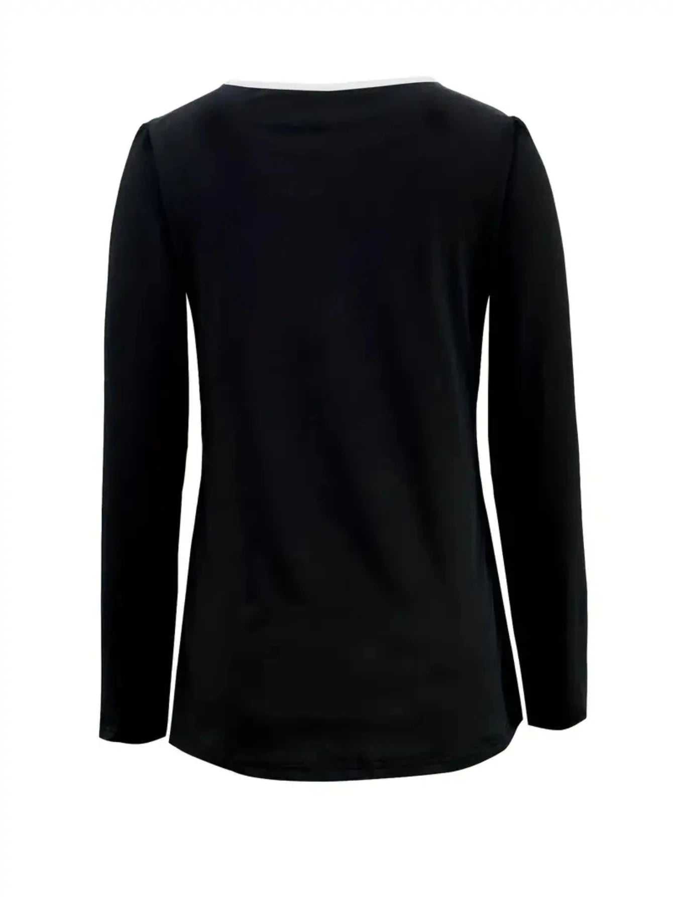Color Block Fake Two Piece U Neck Button Detail Long Sleeve Tunic Top For Women Casual Daily Shirt