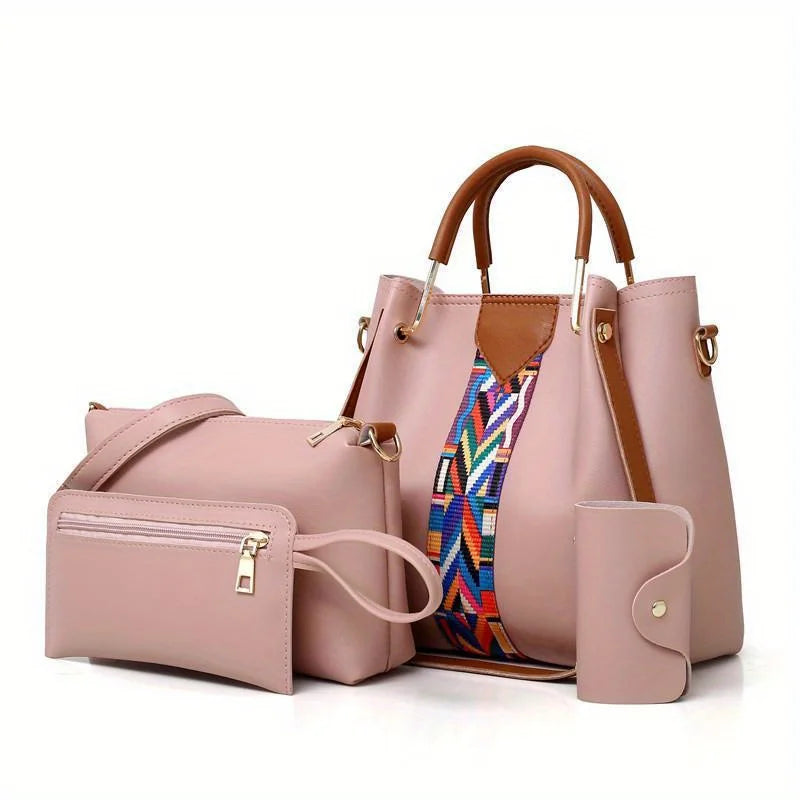 PU Leather 4 Piece Women's Handbag Set Tote Crossbody Clutch