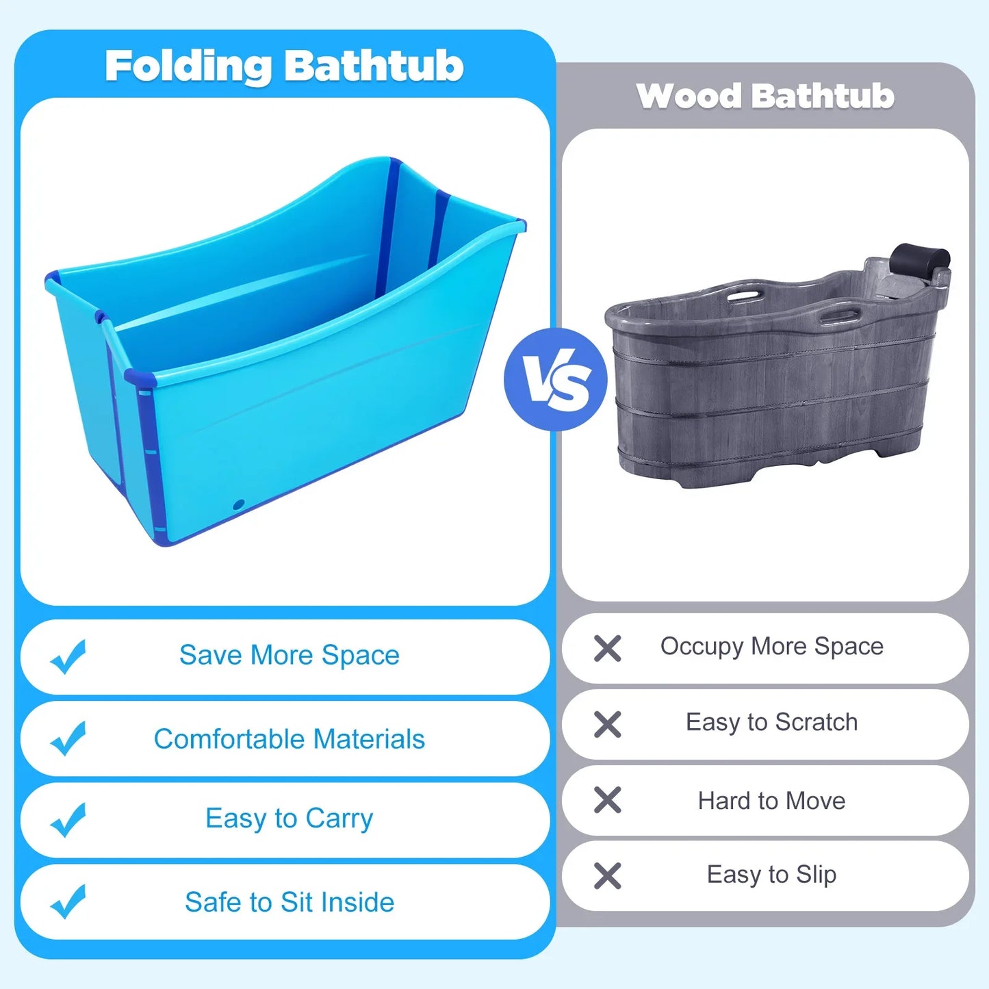 Portable Bathtub for Adults, 38Inch Foldable Bathtub Bathroom SPA Tub Cold Plunge Tub Collapsible Bathtub for Hot Ice Water