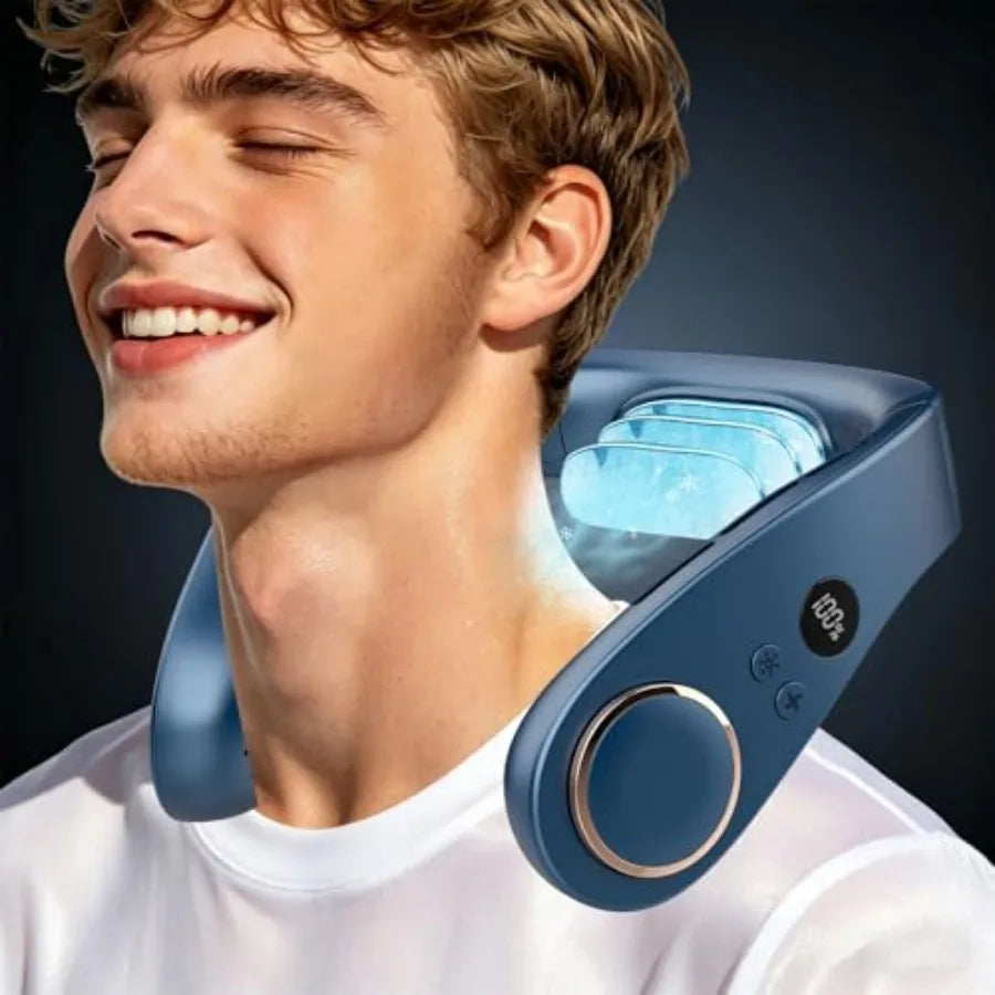 Neck Fan with Cooling Plate-24H Quiet Powerful Fans that Blow Cold Air-5 SpeedandPower LED Display-USB 5500mAh Bladeless Wearab