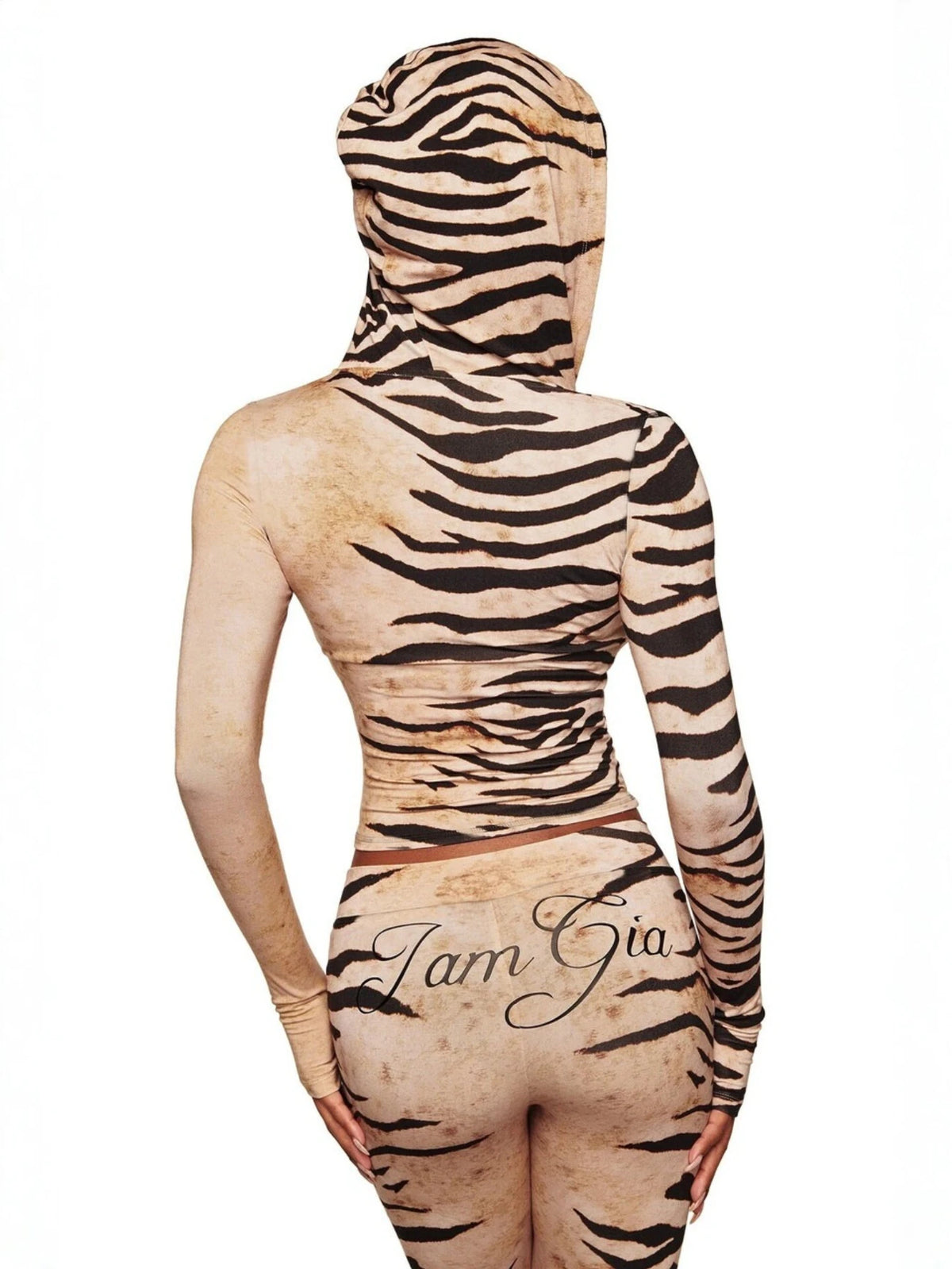 Women's Long Sleeve Zebra Print Crop Top Flare Pants Set