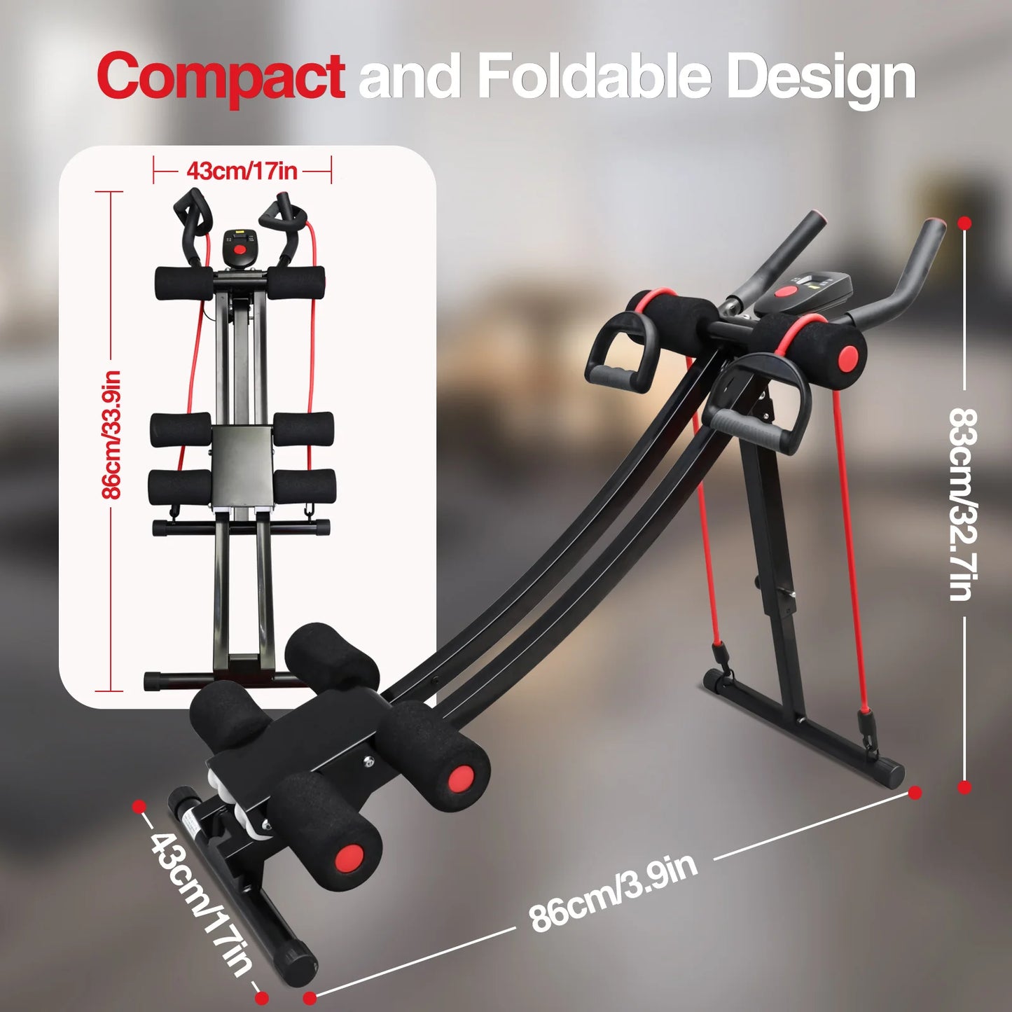 Foldable Abdominal Exercise Machine With Resistance Bands And LCD Display