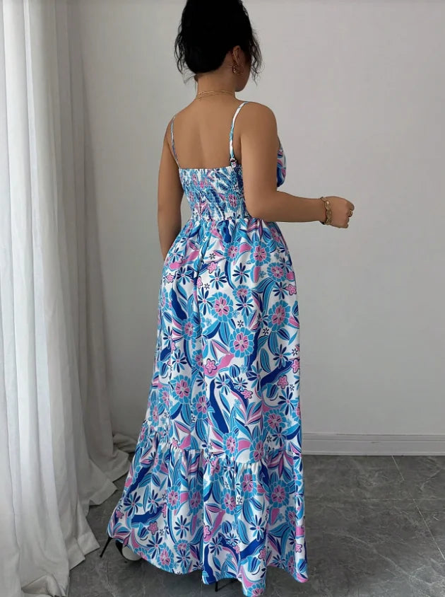 Plus Size Blue White Floral Camisole Dress By None