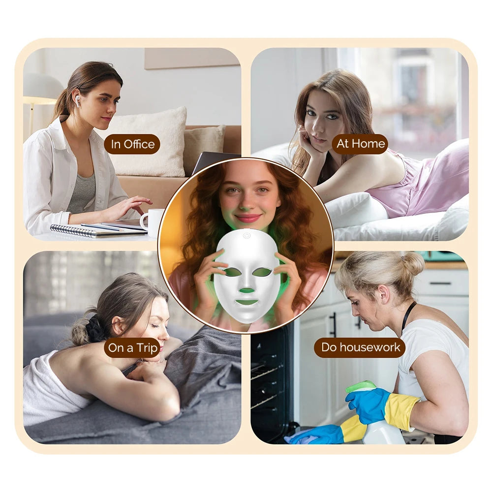 7 Colors LED Face Light Mask Rechargeable Skin Care Machine Red Light Anti-Wrinkle Rejuvenation Repair Skin Wireless Use