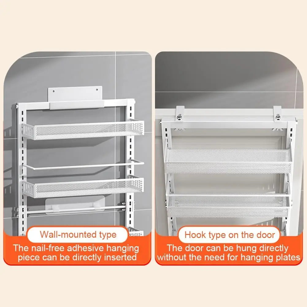 Adjustable 6-Tier Over-the-Door Metal Storage Organizer | Heavy Duty Carbon Steel Shelf, Wall Mounted or Hanging Pantry & Spice Rack for Kitchen, Pantry, Bathroom