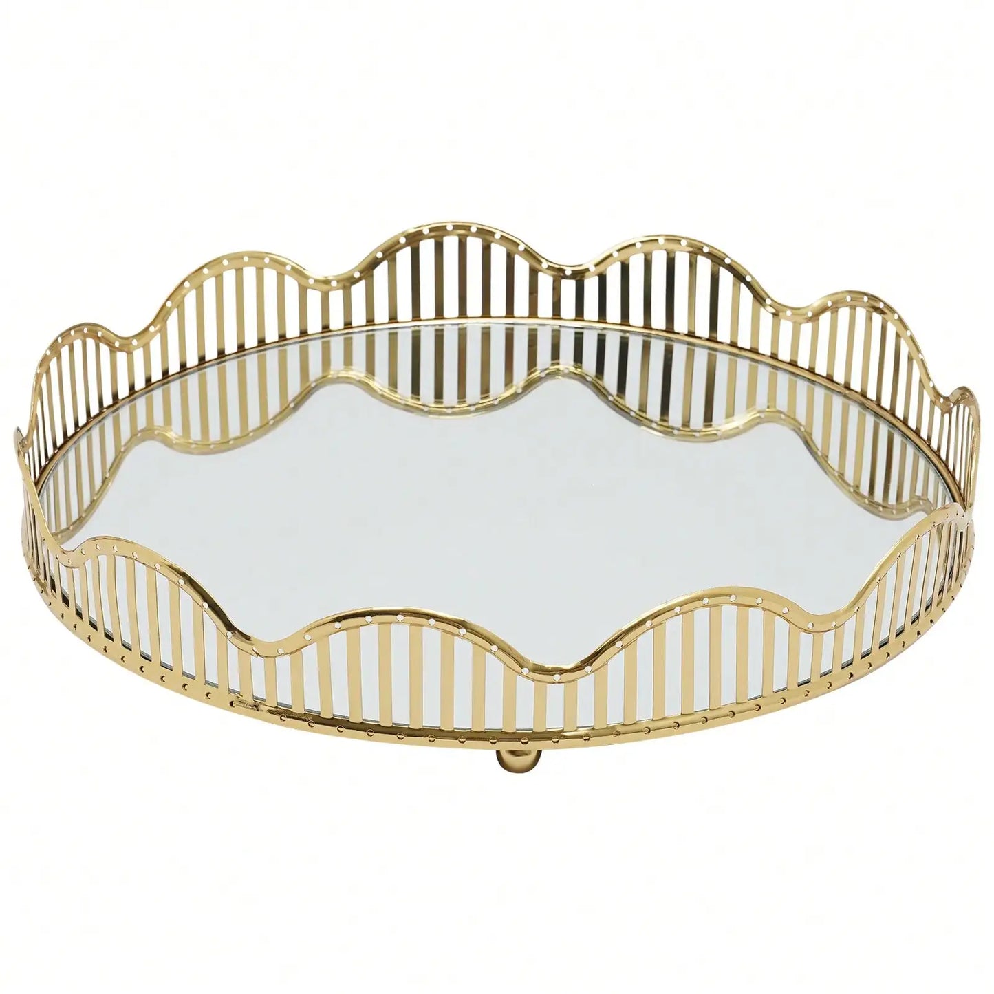 Round Glass Decorative Storage Tray, Multi-Purpose Vanity Organizer Tray for Bathroom Countertop, Jewelry Perfume Cosmetics Display Holder for Bedroom Living Room