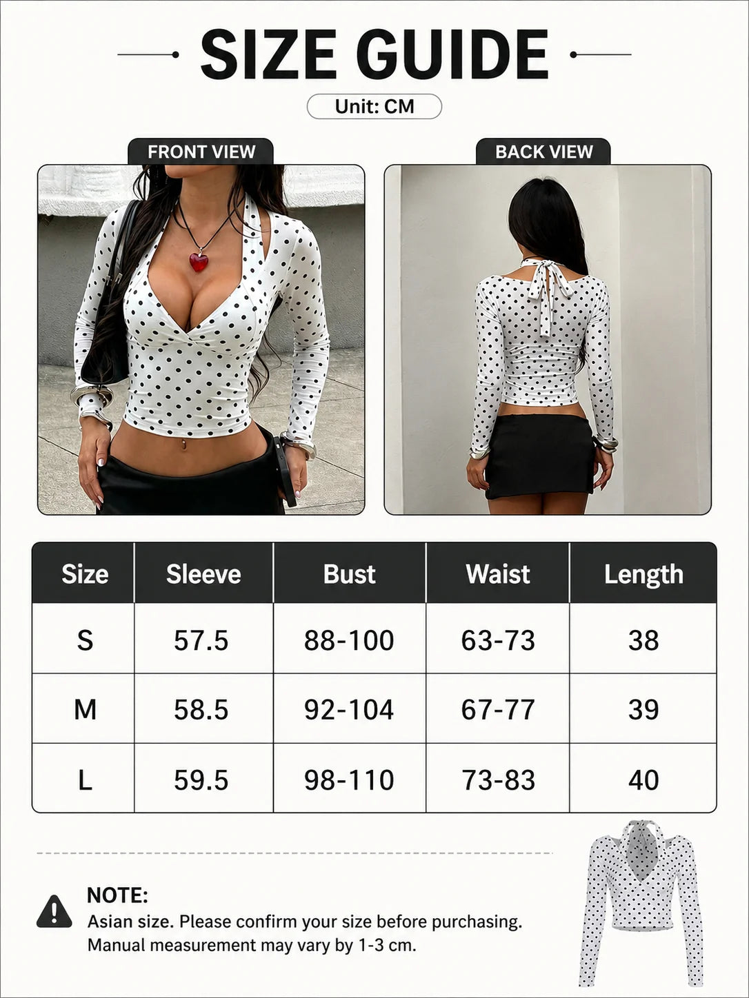 Women Deep V Neck Long Sleeve Polka Dot Slim Blouse
