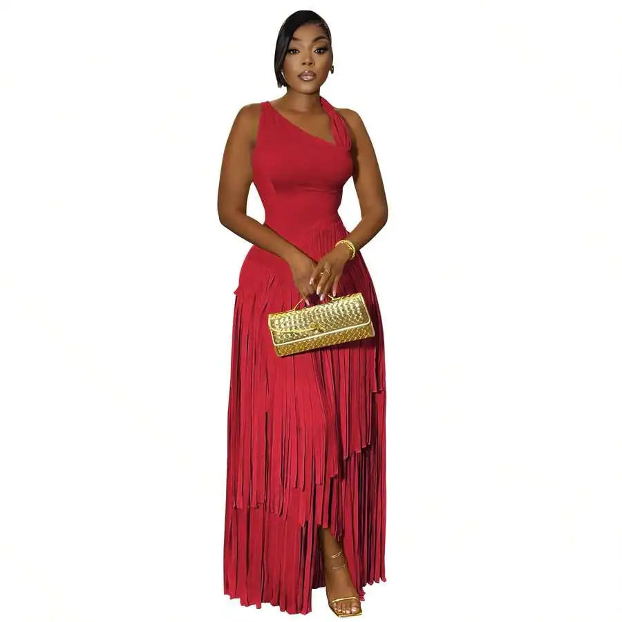 XTOCEAN Summer Dresses For WomenWomen's Solid Fringe Maxi Dress, Sexy Bodycon Party Cocktail Dress For Summerdresses For Women