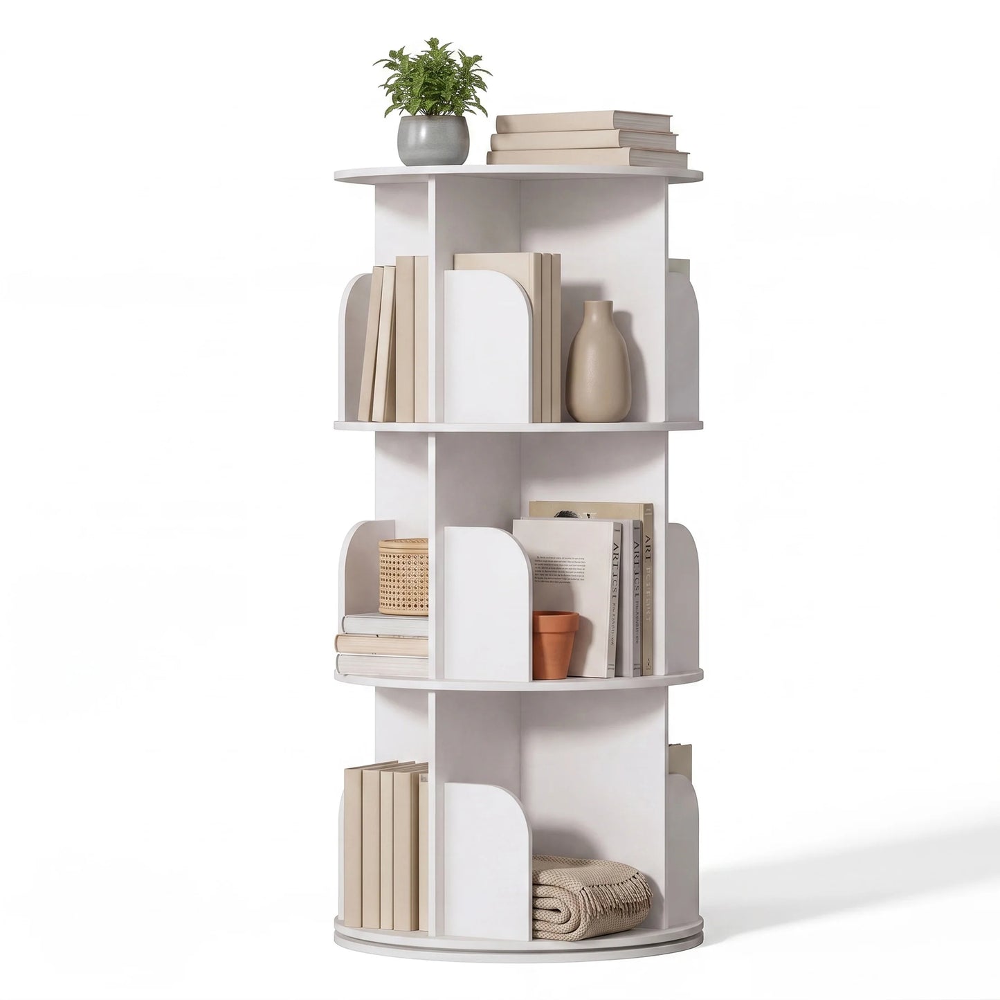 JHK 3-4 Tier Rotating Storage Bookshelf 360° Display Revolving Bookcase Freestanding Vertical Corner Book Shelf for Bedroom Living Room