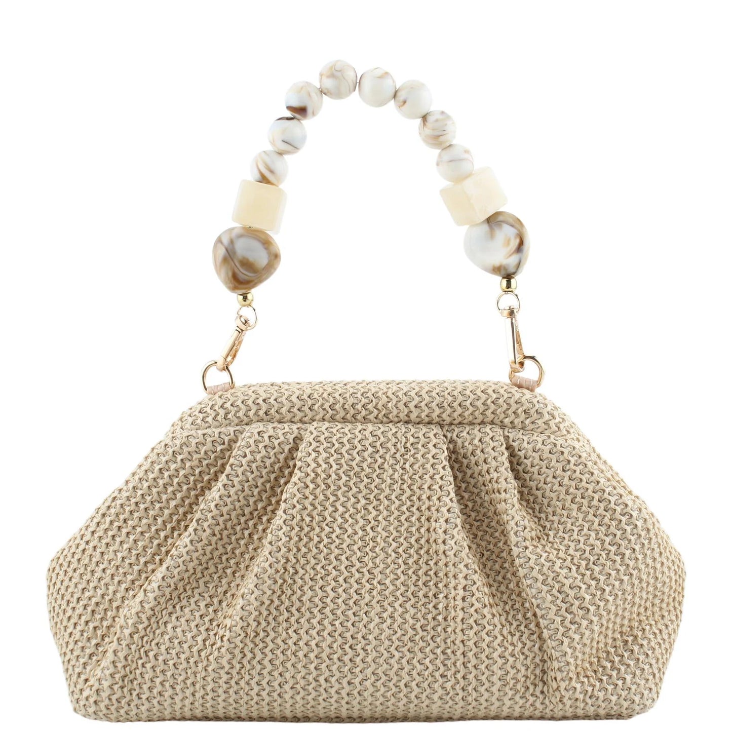 Women Straw Woven Bag With Chain Strap Clutch Purse