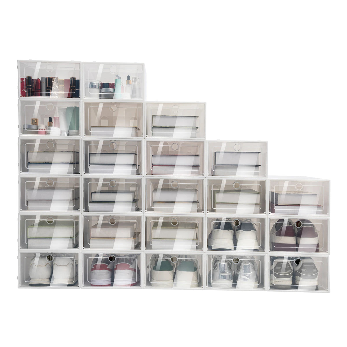 24pcs/set Transparent Plastic Shoe Case Large Thickened Shoe Box Stackable Organizer Drawer Shoe Rack White