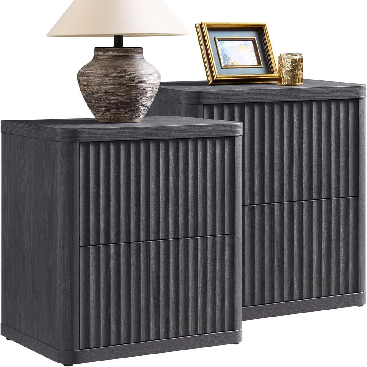 Night Stand Set of 2 Nightstands with 2 Drawers Storage Bedside Table Large Fluted Bed Side End Table Modern 24.4", Customized