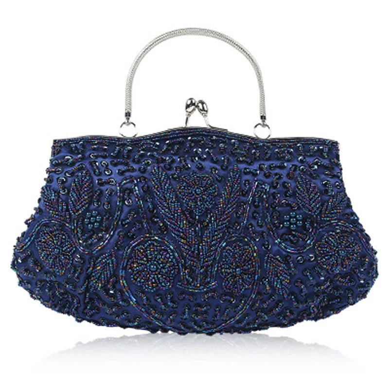 Handmade Beaded Floral Evening Clutch Purse With Kiss Lock