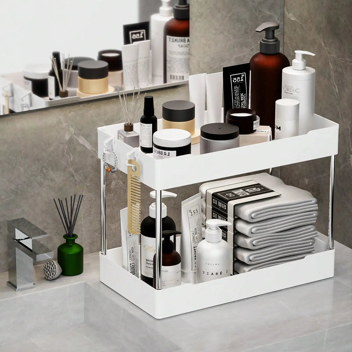 3 Pcs Bathroom Sink Storage Shelf Set, Countertop Vanity Organizer Rack, Multi-Purpose Cosmetics Display Stand for Kitchen & Bathroom, S/M/L Sizes