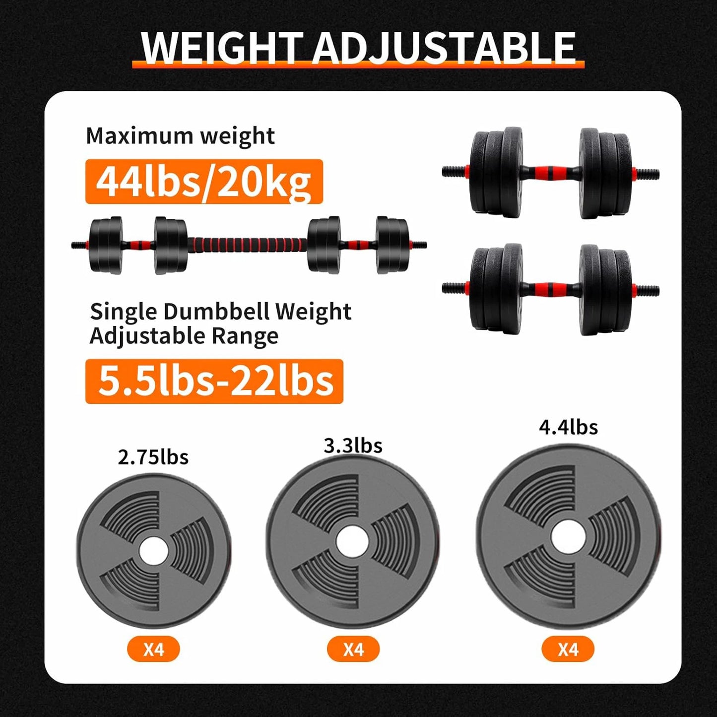 Adjustable Dumbbell To Barbell Set With Anti Slip Grip For Home Gym