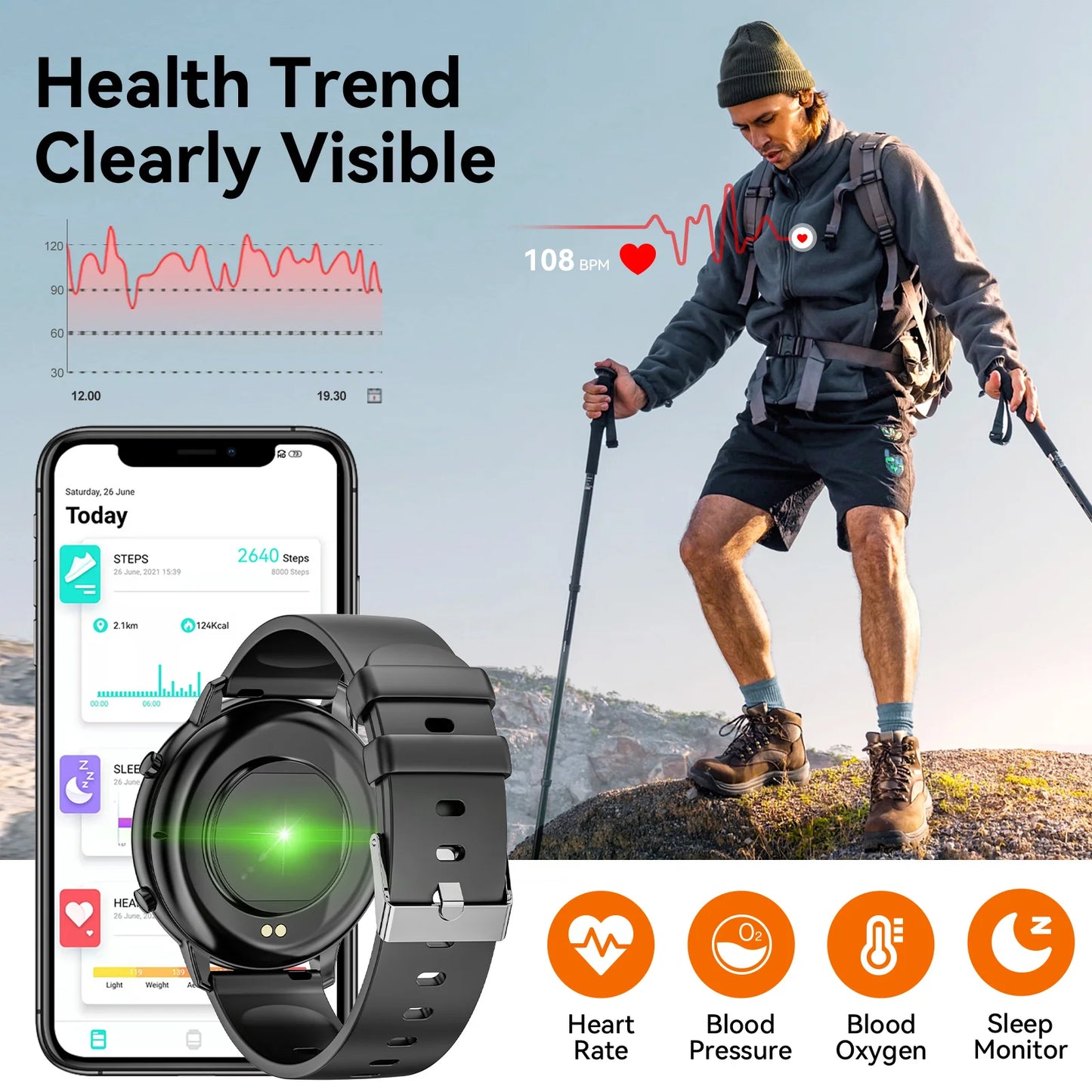 Smart Watch Bluetooth Calling BLE 5.2 IP67 Waterproof Heart Rate Fitness Tracker