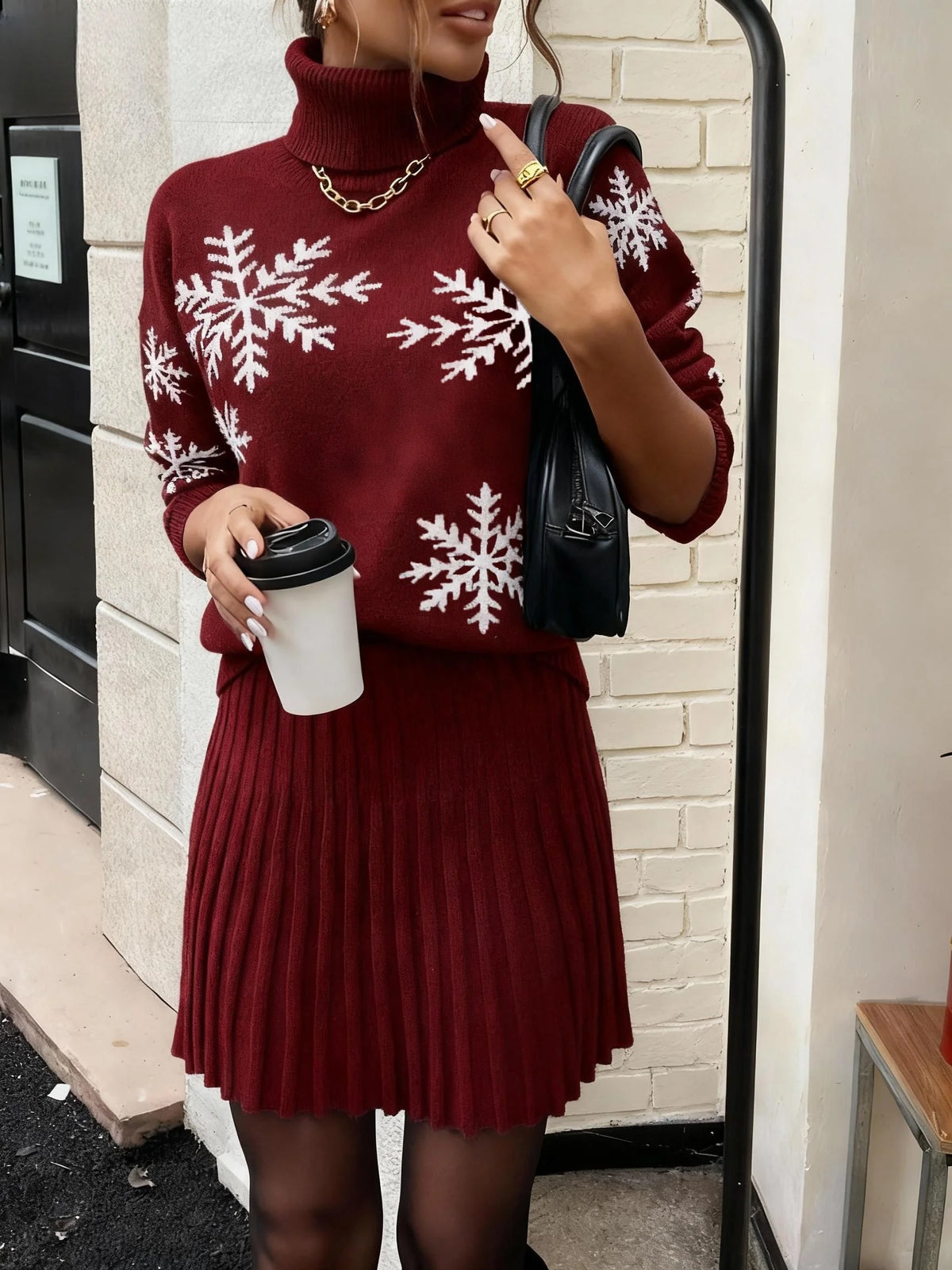 Women's Knitted Sweater And Pleated Skirt Two Piece Outfit