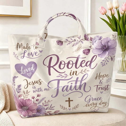 1pc Purple Floral Faith Inspirational Letter Print Women Tote Bag Handbag, Christian Theme Large Capacity Ladies Hand Tote Bag For Daily Gift