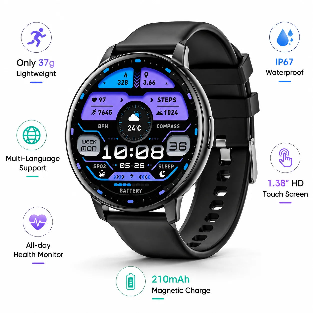 Smart Watch Bluetooth Call Full Touch Fitness Tracker Heart Rate