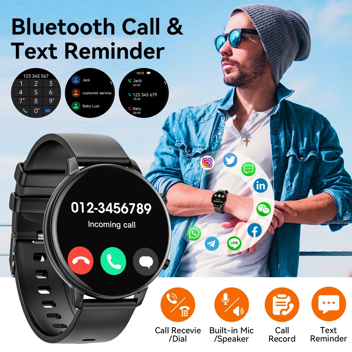 Smart Watch Bluetooth Calling BLE 5.2 IP67 Waterproof Heart Rate Fitness Tracker