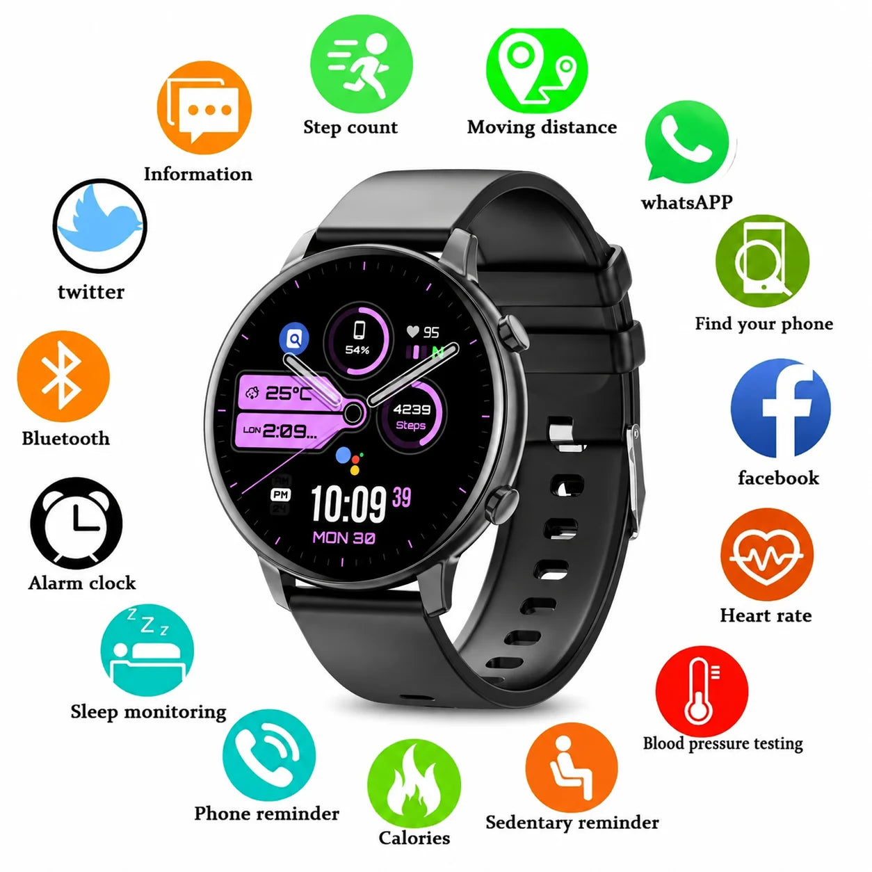 Smart Watch Bluetooth Calling BLE 5.2 IP67 Waterproof Heart Rate Fitness Tracker