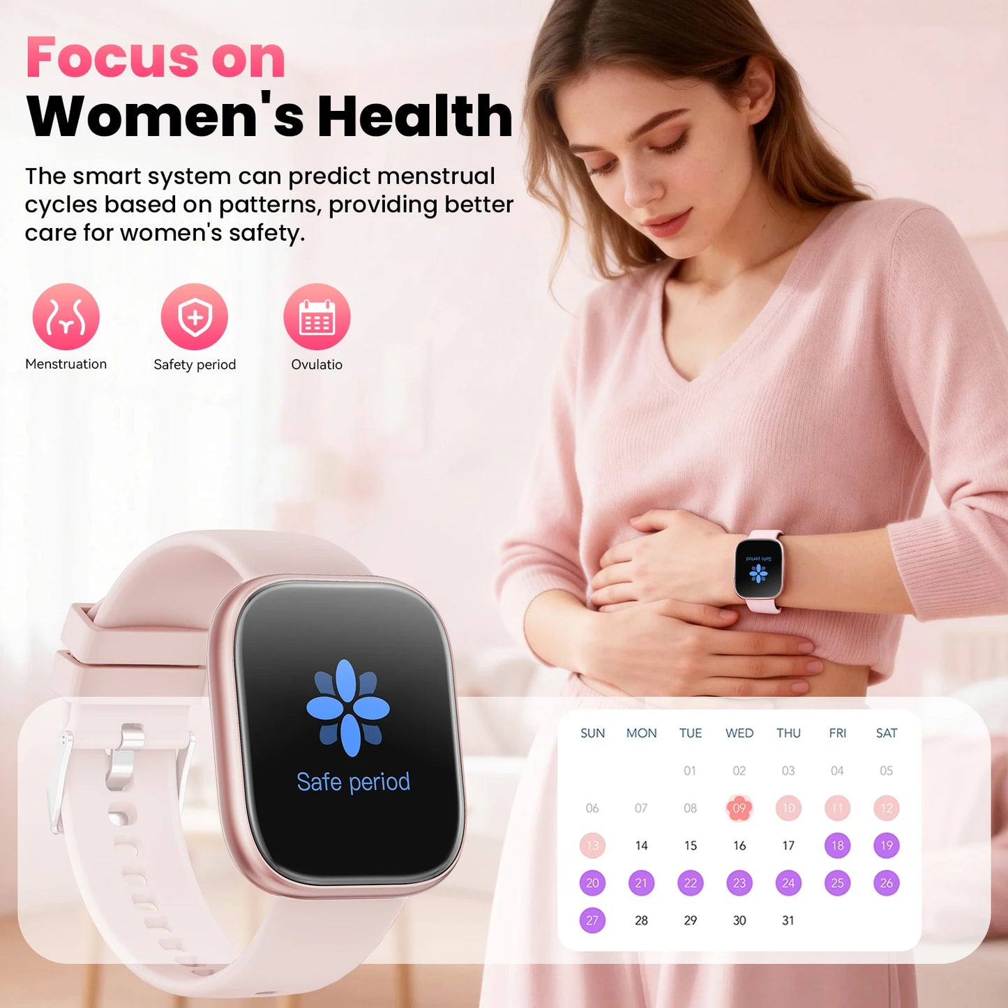 Ladies Smart Watch HD Touch Screen Heart Rate Fitness Tracker
