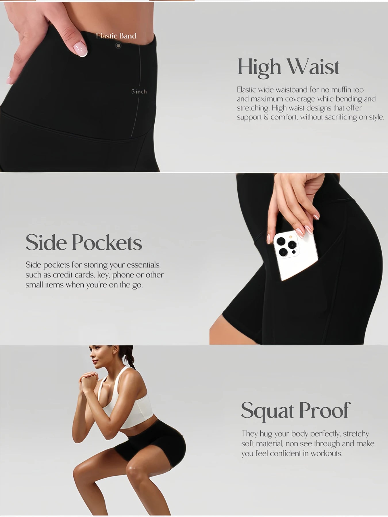 5 Pack Womens High Waisted Biker Shorts With Pockets