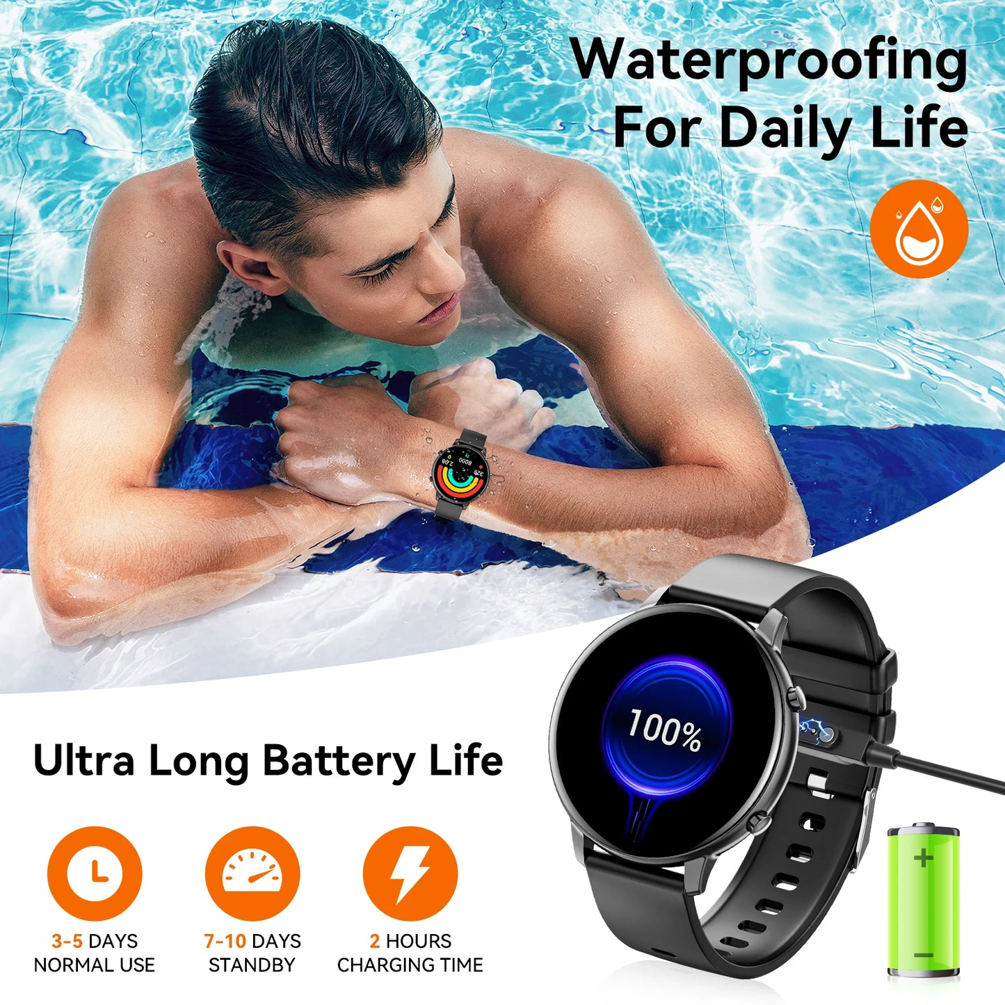 Smart Watch Bluetooth Calling BLE 5.2 IP67 Waterproof Heart Rate Fitness Tracker