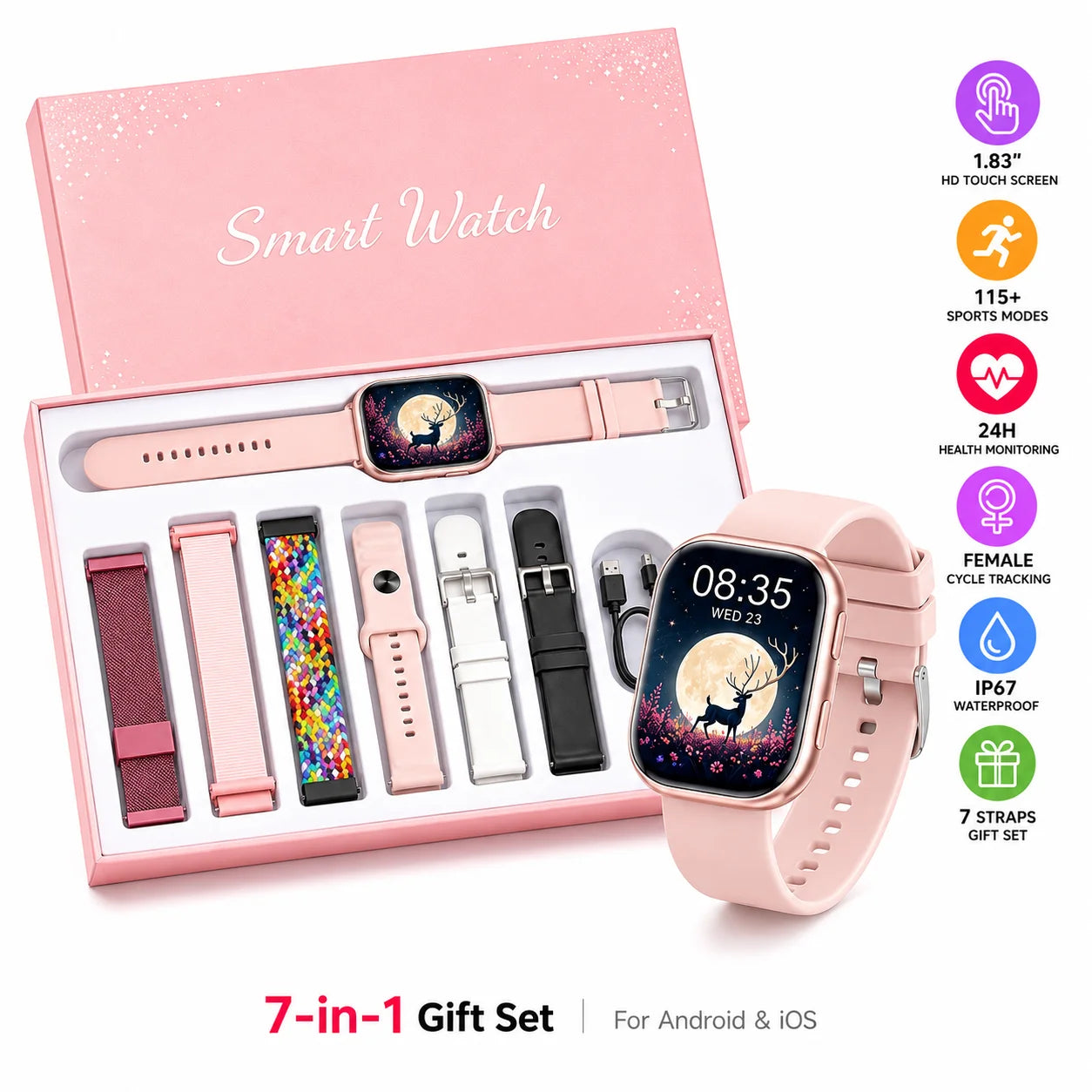 Ladies Smart Watch HD Touch Screen Heart Rate Fitness Tracker
