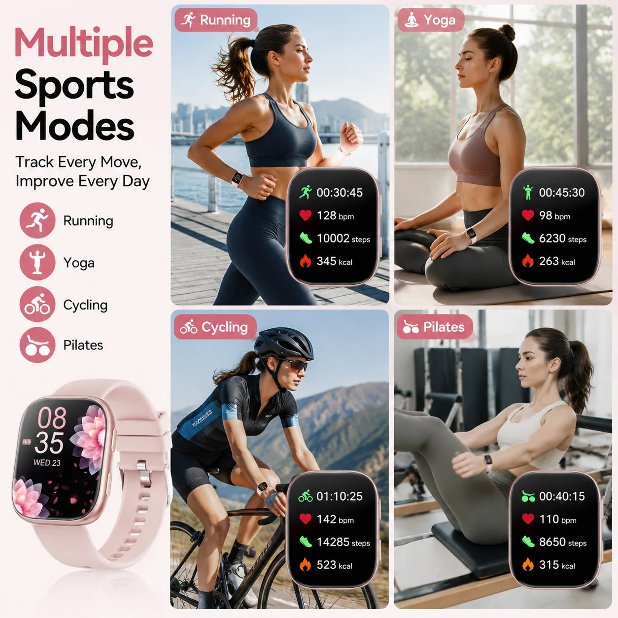Ladies Smart Watch HD Touch Screen Heart Rate Fitness Tracker