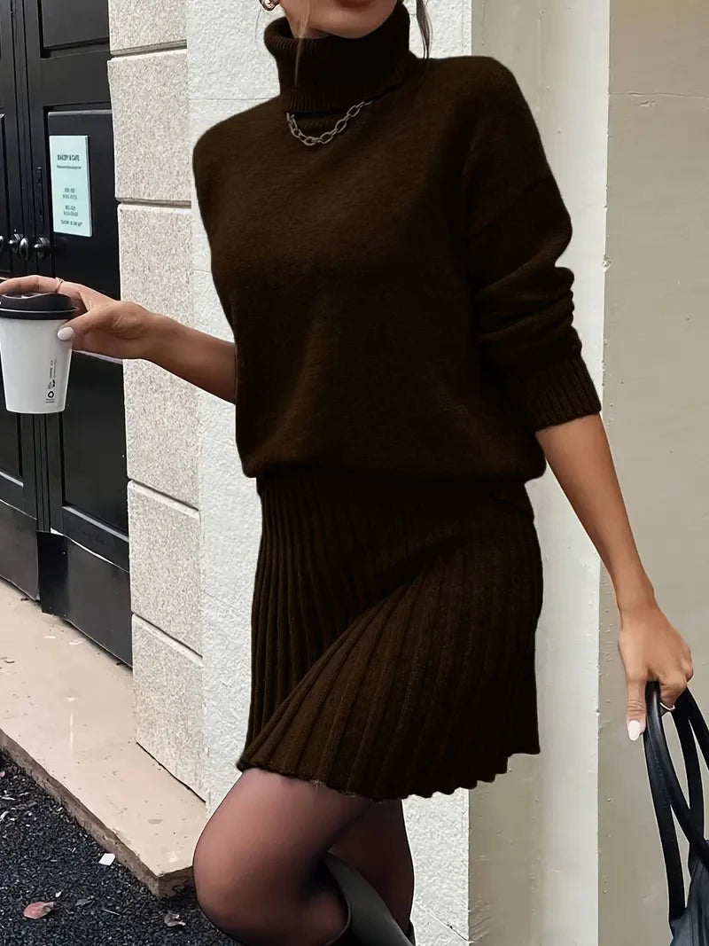 Women's Knitted Sweater And Pleated Skirt Two Piece Outfit