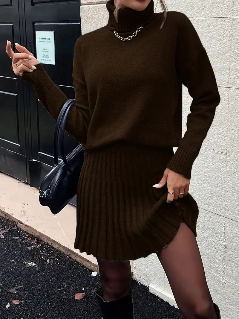 Women's Knitted Sweater And Pleated Skirt Two Piece Outfit