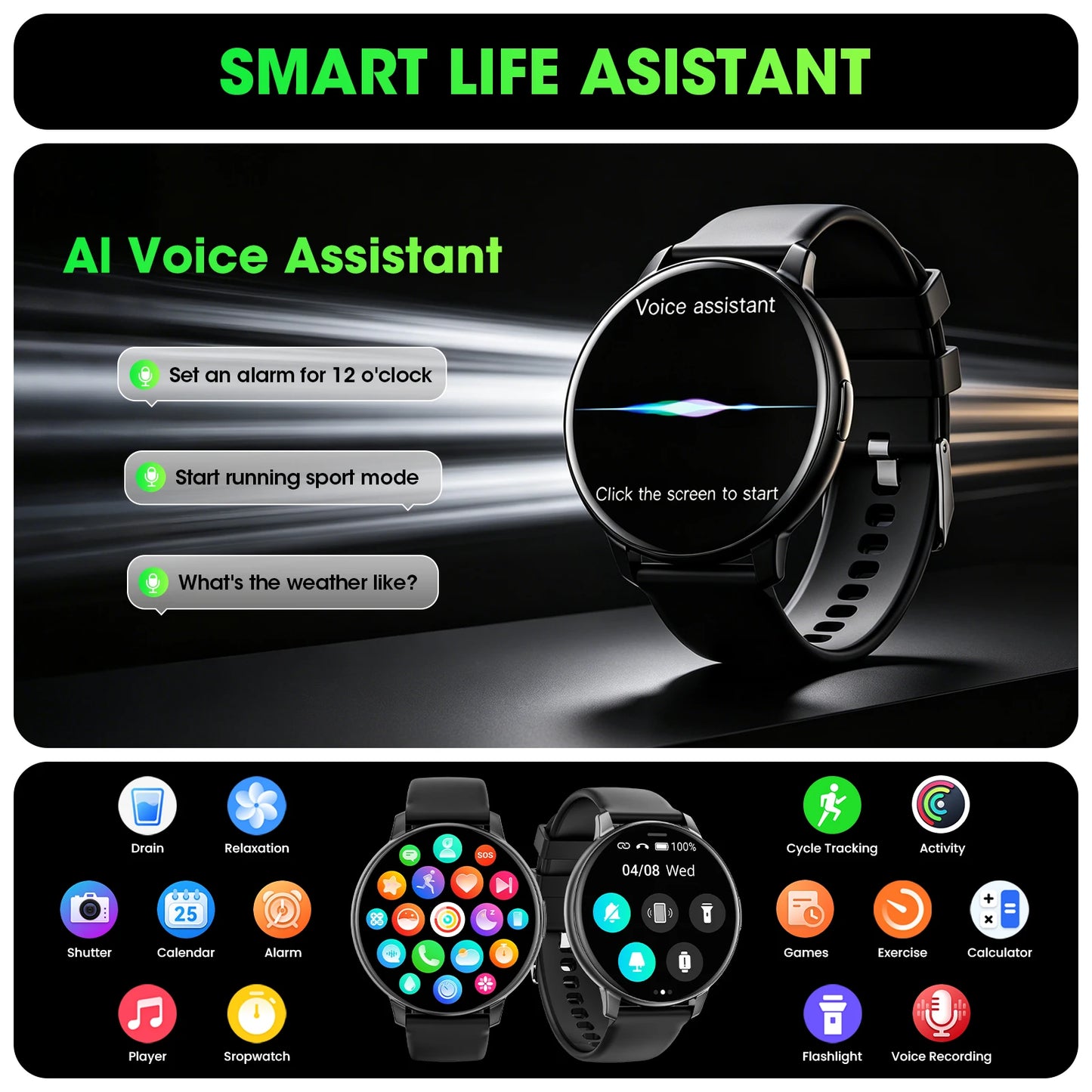 Smart Watch Bluetooth Call Full Touch Fitness Tracker Heart Rate