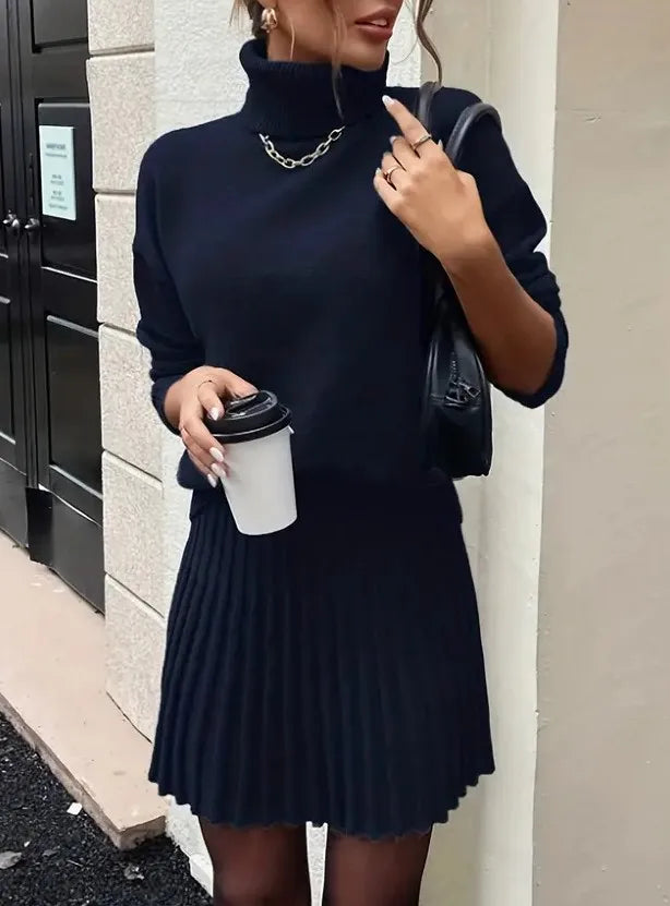 Women's Knitted Sweater And Pleated Skirt Two Piece Outfit