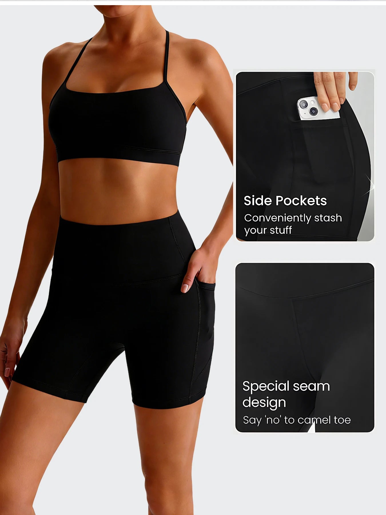 5 Pack Womens High Waisted Biker Shorts With Pockets