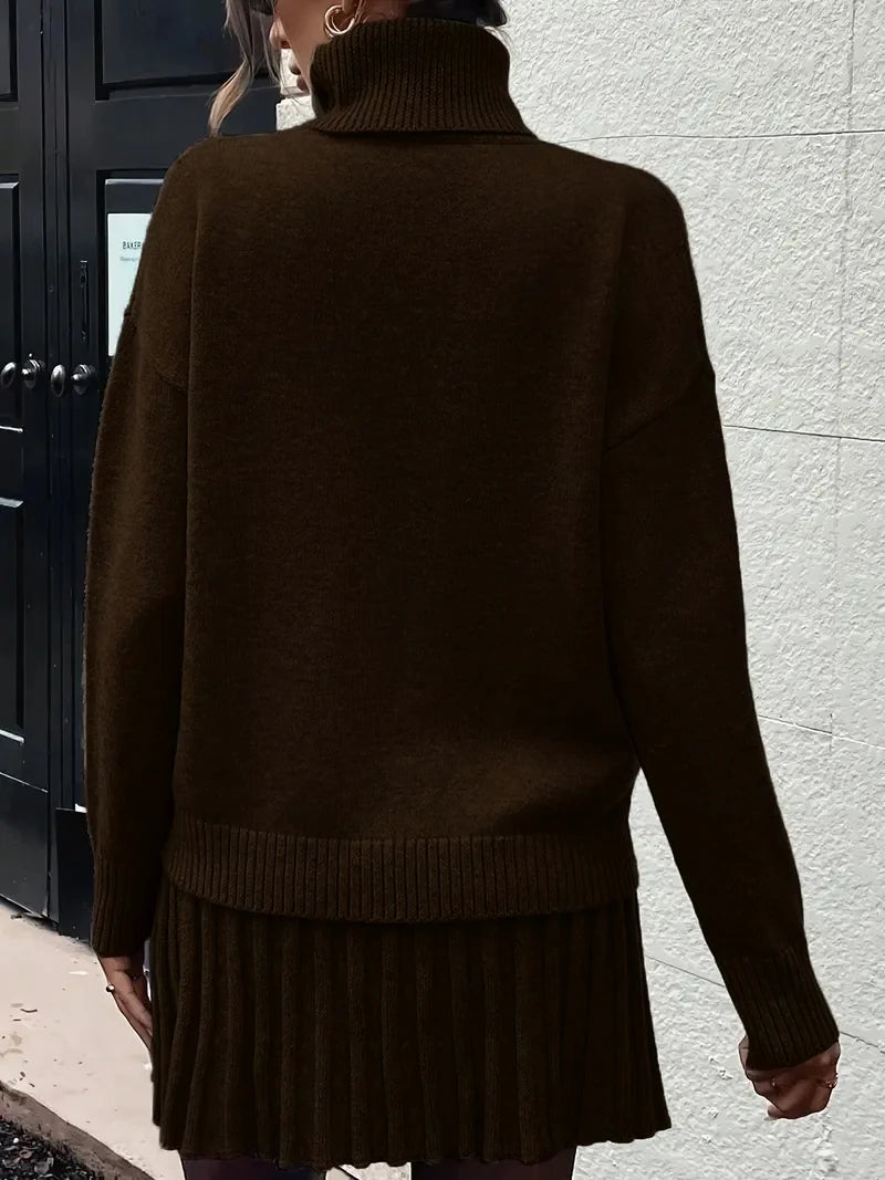 Women's Knitted Sweater And Pleated Skirt Two Piece Outfit