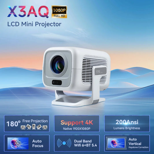 Auto Focus Projector X3A Native 1080P, Android 14 5G WiFi6 4K Video Decoding, Portable for Movies & Outdoor Camping