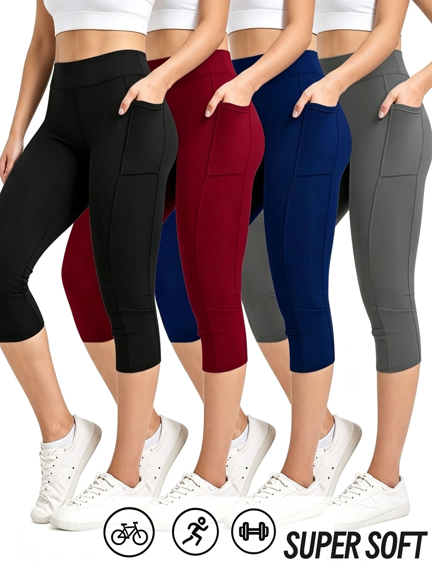 Women High Waist Capri Leggings Multicolor Yoga Fitness Pants