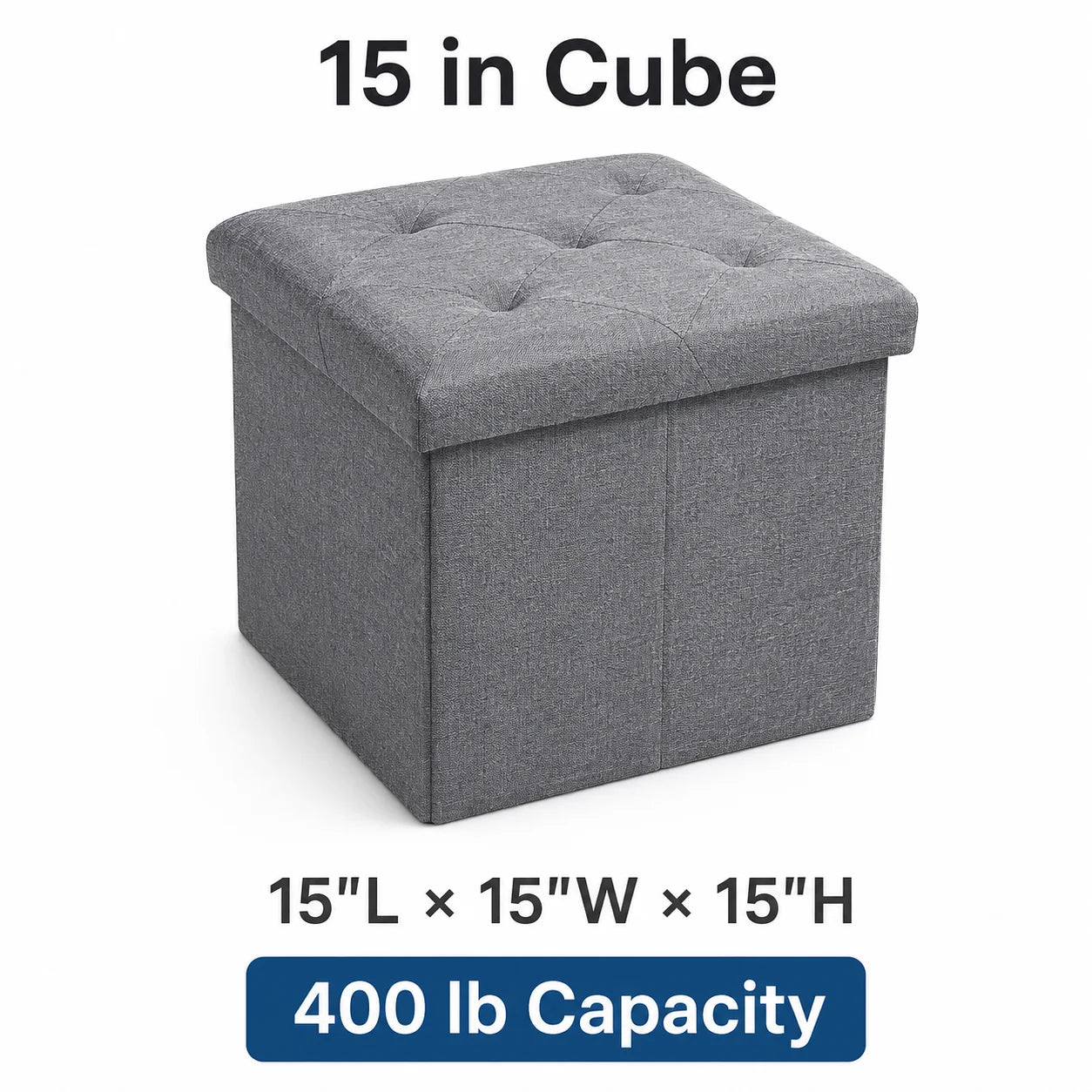 Folding Storage Ottoman Bench and Cube, Gray Tufted Fabric Storage Chest Footrest Seat with 400 lb Capacity for Bedroom Entryway Living Room, Multiple Sizes